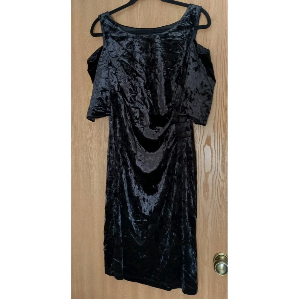 Connected Womens Black Crushed Velvet Cold-Shoulder Dress Size 10 Whimsigoth New